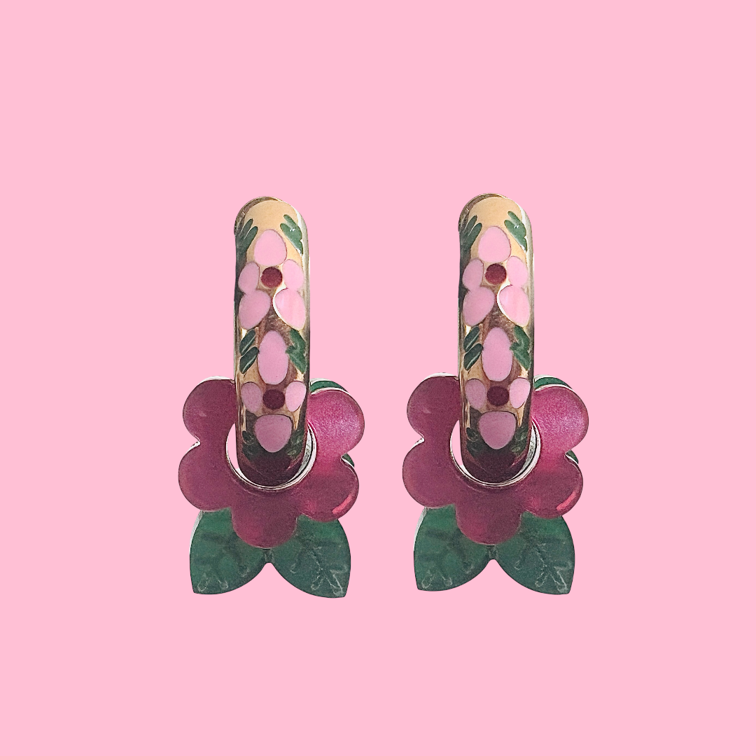 Floral Painted Enamel Huggie Hoops – Timeless, Beautiful and Unique