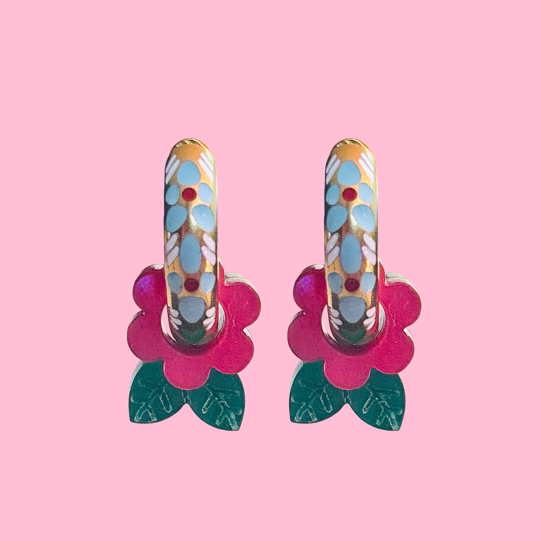 Floral Painted Enamel Huggie Hoops – Timeless, Beautiful and Unique