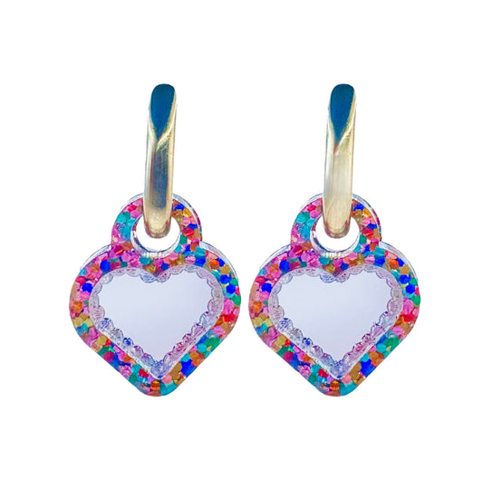 Glitter Heart Huggie Earrings - Double Chunk  – Bold, On-Trend and Customisable Earrings